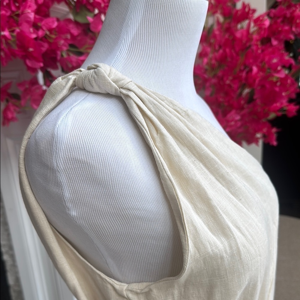 One-Shoulder Linen Blend Cream Romper - Size Large - Picture 3 of 3